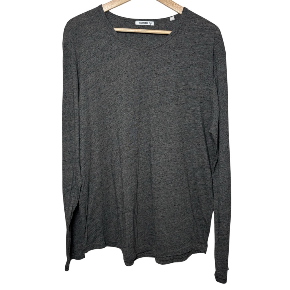Buck Mason Shirt Mens XL Gray Charcoal Knit Pullover Crew Neck Long Sleeve Lux